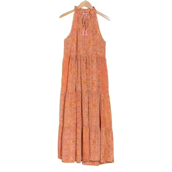 NWT Raga Shalina Ruffle Tie Collar Dress Size Medium Orange Coral